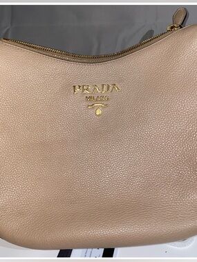 Prada Cammeo Vitello Phenix Leather Bag with Web Strap